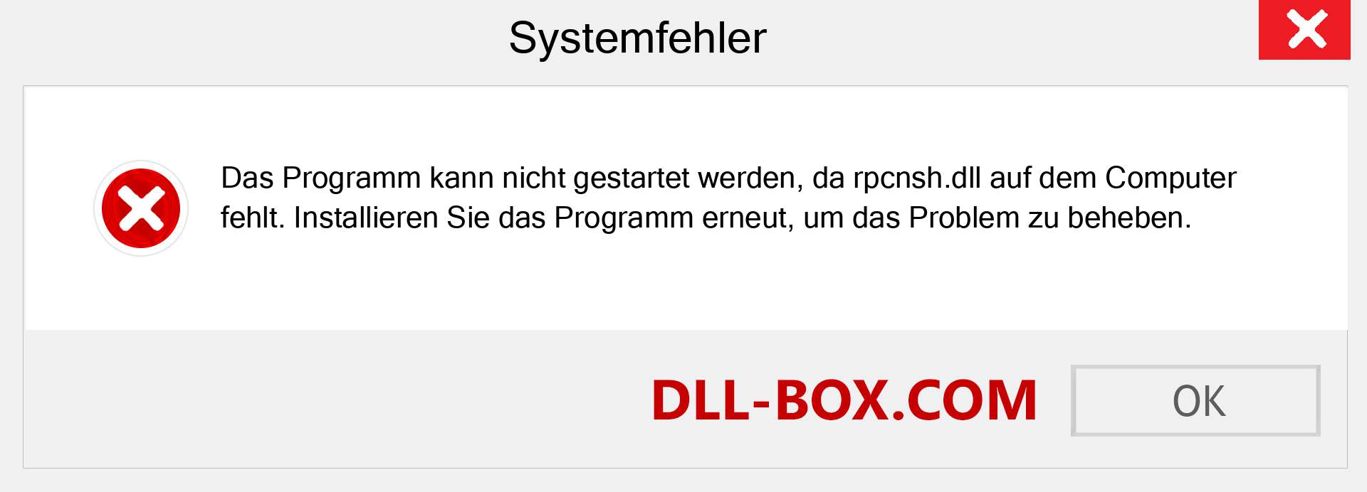 rpcnsh.dll-Datei fehlt?. Download für Windows 7, 8, 10 - Fix rpcnsh dll Missing Error unter Windows, Fotos, Bildern